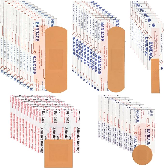 Lounsweer 720 Pcs Assorted Size Bandage Variety Flexible Fabric Adhesive Breathable Round Strip Butterfly Bandage for Waterproof Fingertip Wound Care Face Knee Scrape First Aid Kit Refill(Round)