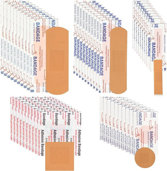 Lounsweer 720 Pcs Assorted Size Bandage Variety Flexible Fabric Adhesive Breathable Round Strip Butterfly Bandage for Waterproof Fingertip Wound Care Face Knee Scrape First Aid Kit Refill(Round)