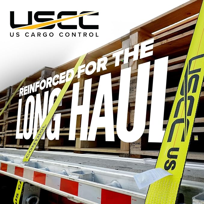 US Cargo Control 4" x 30' Winch Straps with Twisted Sewn Loops (2-Pack), 5,400 LBS Working Load Limit, Heavy Duty Flatbed Tie Downs, Yellow 4 Inch Straps for Flatbed Trailers and Trucks