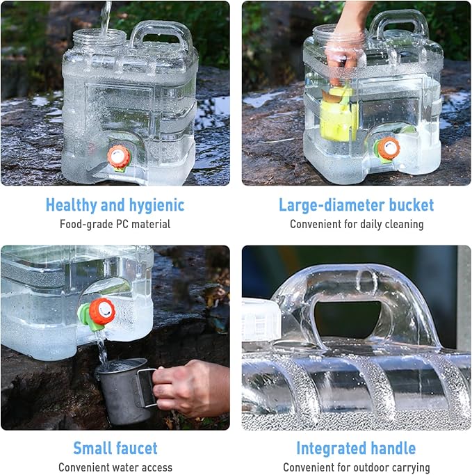 2.6 Gallon Water Jug,Camping Water Container with Spigot,BPA-Free with Cleaning,Brush Transparent Tank Portable,Suitable for Outdoor Camping and Hiking,White