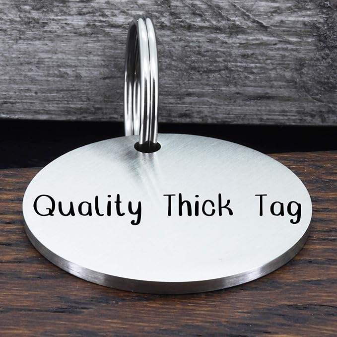 Ultra Joys Dog ID Tag, Custom Dog Tag Personalized Cat Tag, Pet ID Tag, Brushed Stainless Steel Round Dog Tag Silver Medium