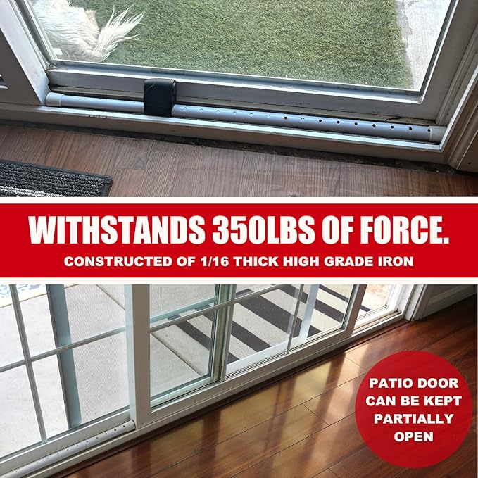Securityman Door Security Bar with Alarm | Sliding Door Security | Door Stopper (120 dB Extra Loud Alarm) Enjoy Peace of Mind with Durable, Heavy Duty Door Jammer Door Stop Alarm Stick Inside