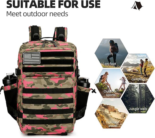 45L Tactical Assault Backpack 3 day assault pack with Molle Waterproof backpack Rucksack for Tactical Backpacks (Pink Camo)