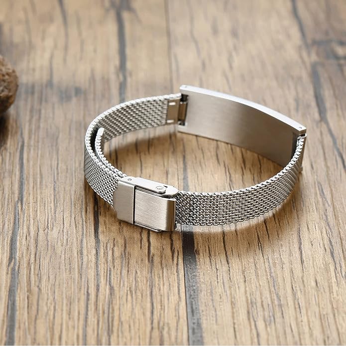 VNOX Medical Alert Bracelets for Men & Women Kids with Free Engraving Adjustable Stainless Steel Mesh Emergency Medical ID Bracelets Wristband