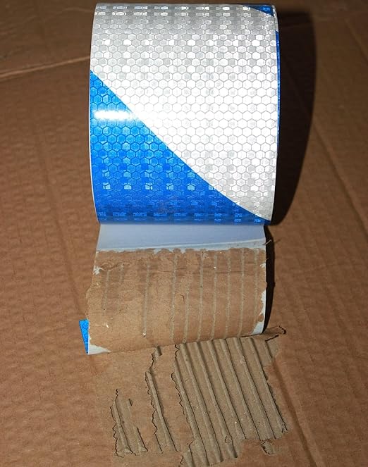 Reflective Tape Blue and White 4 inch X 66 feet, Outdoor Waterproof Hazard Conspicuity Warning Industrial Marking Tape