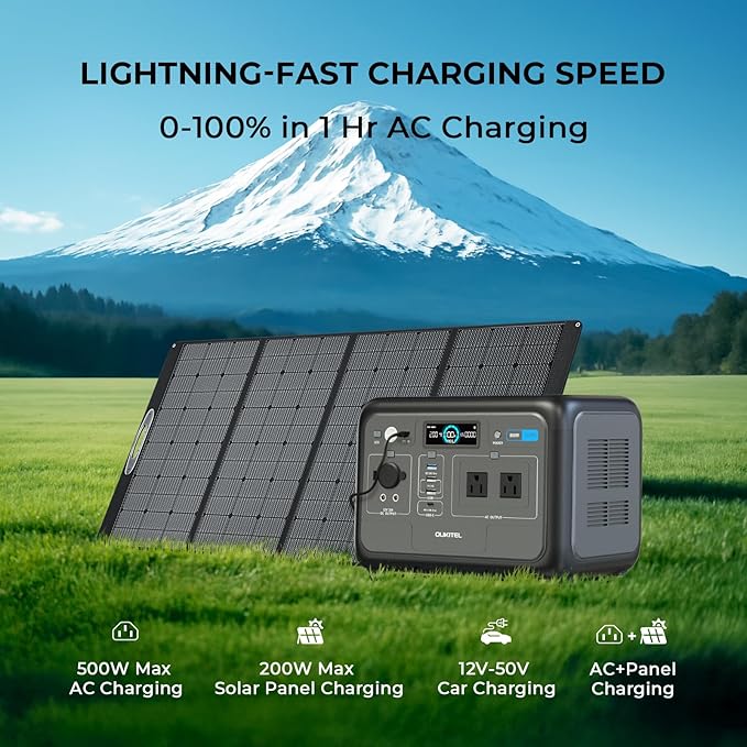 OUKITEL P800 800W Solar Generator with 100W Solar Panel, 512Wh Solar Powered Generator LiFePO4 Battery Emergency for Home Backup Camping RVs