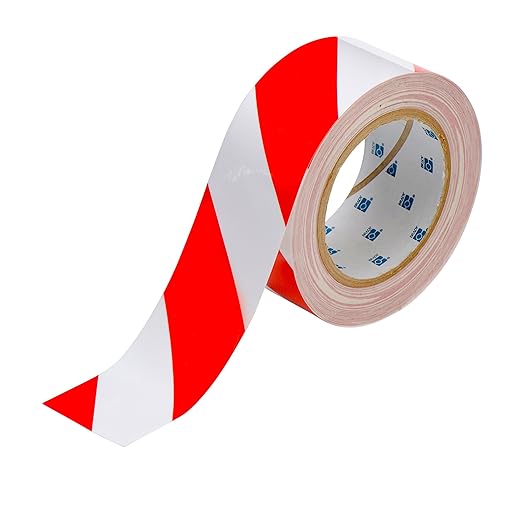 Brady - 104318 ToughStripe Nonabrasive Diagonal Stripes Floor Marking Tape, 100' Length, 2" Width, Red on White (Pack of 1 Roll)