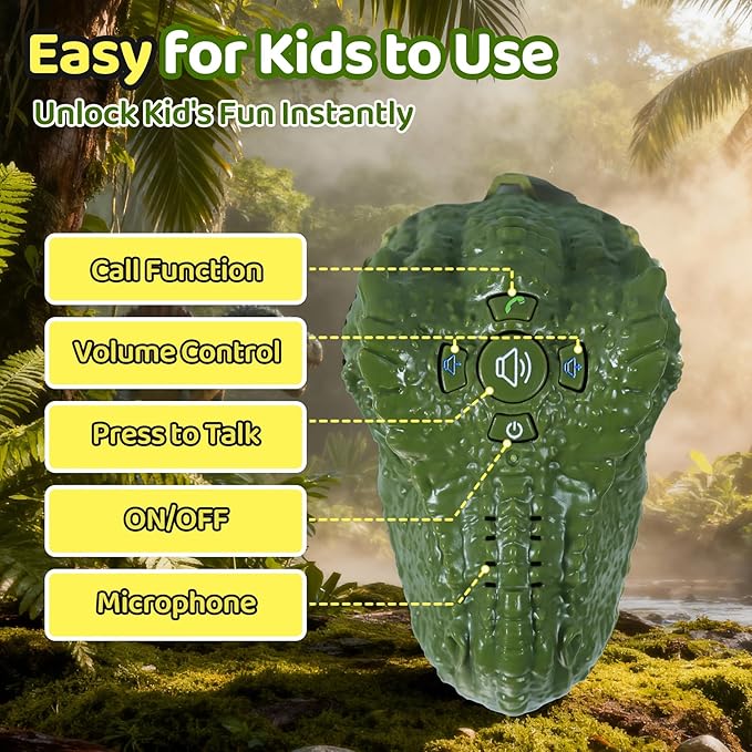 Vvinca Dinosaur Walkie Talkies for Kids 2 Pack, T-Rex Dinosaur Toys 3-12 Year Old Boys Birthday Gift, Kids Toys Boys 3-5 -5-7 8-12, Adjustable Strap 1000FT Range for Outside, Camping, Hiking