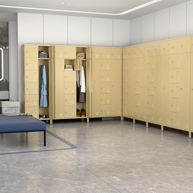 Metal Lockers for Employees with 10 Doors, 72" H Steel Lockable Storage Lockers with 6 Hooks and 10 Card Holder for Office, Home, Gym, School, Employees, Camel