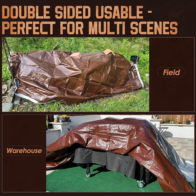 Tarp Heavy Duty 12x20 FT, 12 Mil Thick Large Tarps Water-Proof with Grommets, UV& Tear Resistant, Plastic Cover for Pool Roof Tent Outdoor Firewood, Silver& Brown