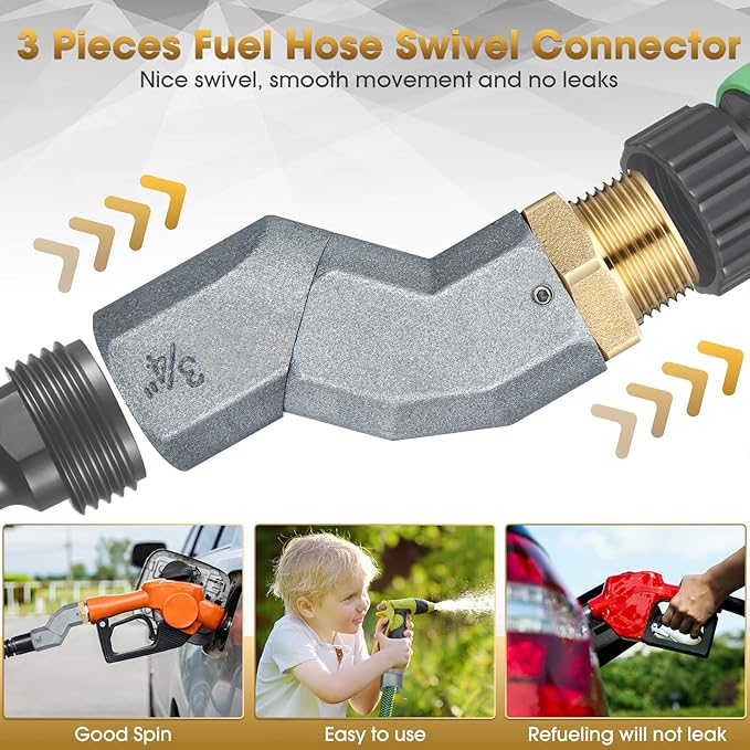 Shimeyao 3 Pcs Fuel Hose Swivel Zinc Alloy 360 Rotating Connector for Fuel Transfer Pump Nozzle Multi Plane Swivel Kit(3/4 Inch,Grey)