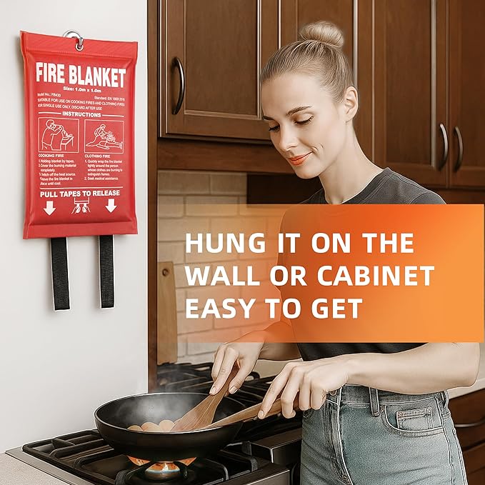 Fire Blanket - 40" x 40" Prepared Emergency Fire Blanket for Home and Kitchen, RV, Grill, Fireplace, Safe & Easy for Young Adults and Elderly Living Alone