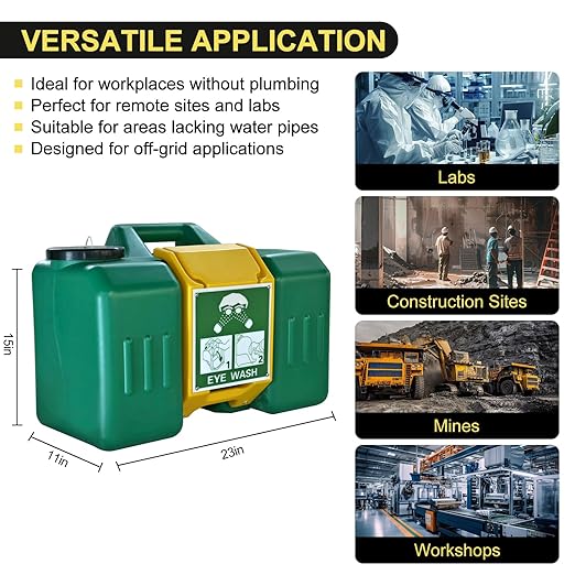 9-Gallon Portable Eye Wash Station OSHA-Approved, Includes Station Sign and 2 Inspection Tags, Wall Mount Eyewash Station, Emergency Eye Washing Station, First Aid Eye Wash Units for Workplace Safety