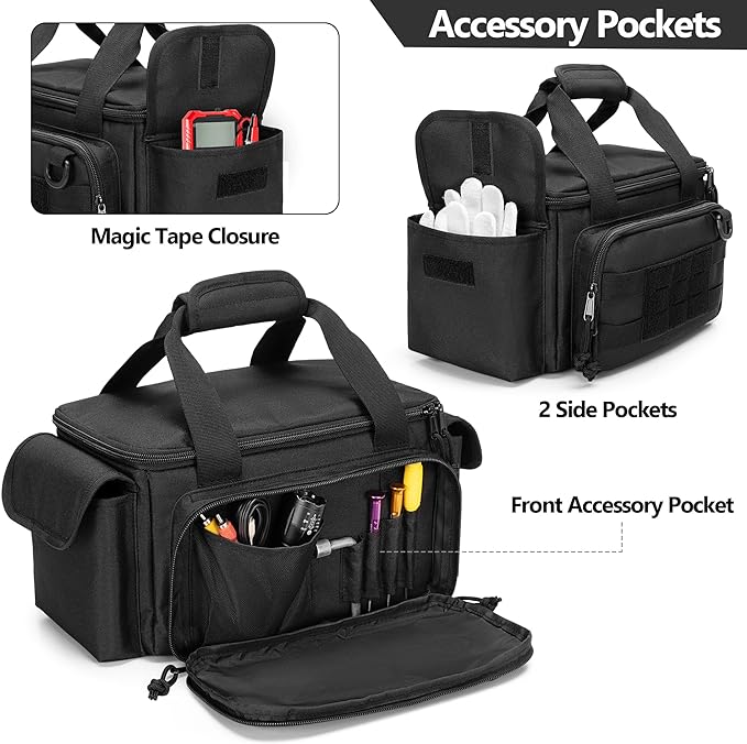 Small Tool Bag with Anti-friction and Thick Padded Bottom, Tool Storage Organizer for Men, Tactical Bag, Range Bag, Multi-functional Work Tote for Repairman, Electrician, Carpenters, Handyman