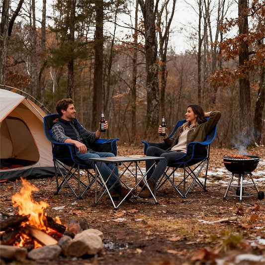 FAIR WIND 2 Pack Oversized Padded Camping Chair Heavy Duty Quad Fold Arm Chair Portable for Outdoor - Support 450LBS, Blue