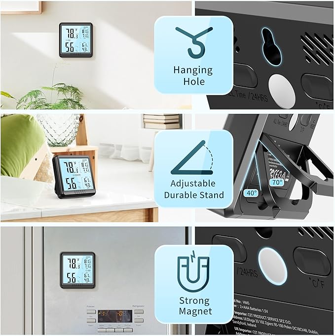 DOQAUS Digital Hygrometer Indoor Thermometer for House, Room Thermometer with 3s Fast Refresh & Max Min Records, Temperature Humidity Monitor Meter with Backlight, Black