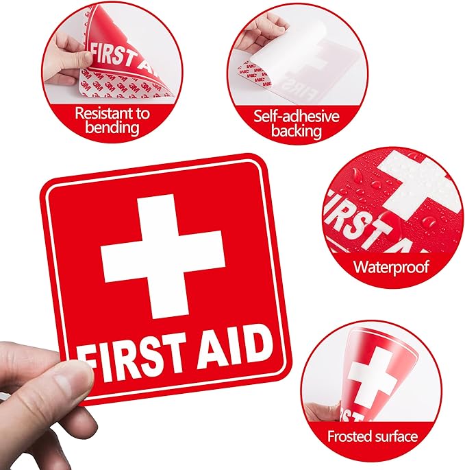 3PCS First Aid Sign Sticker for Home，Self-Adhesive Waterproof First Aid Decals for First Aid Boxes, Emergency First Aid Kit Supplies for Car, Office or Business 5.5Inch