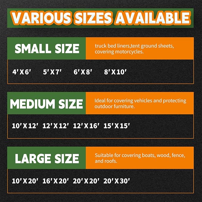 RAINDEWAY Tarps 10x20 Feet,Tarp Waterproof,9Mil Thick,Finished Size,Multipurpose Poly Tarp Cover with Metal Grommets and Reinforced Edges,Green/Black Tarpaulin