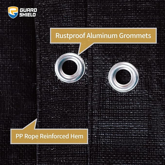 GUARD SHIELD Tarps Heavy Duty Waterproof 8x10 Feet Black Poly Tarp Cover Outdoor Thick UV Resistant Tarpaulin with Grommets 10mil (2-Pack)
