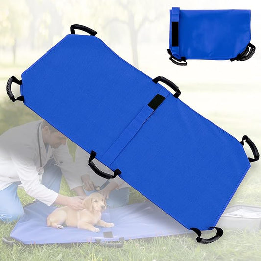 Geiserailie Blue Transport Stretcher for Large Dogs with 6 Handles 47" L x 29" W Animal Folding Emergency Transport Carrier with Safety Strap, Max 250lbs