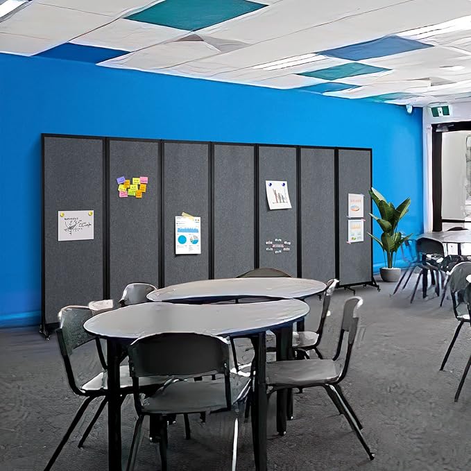 Room Partition,Office Divider,Portable Commercial Screen Dividers,Privacy Partition Separator,Classroom School Dividers,8'5"W x 6'7"H,4 Panel,Grey