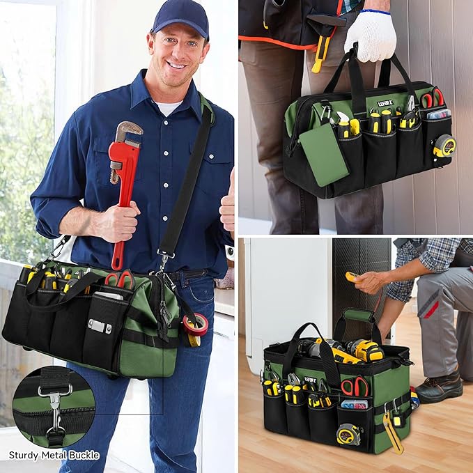 Tool Bag,16-Inch Heavy Duty Tool Bags for Men,27 Pockets Tool Box Organizer Storage,Wide Mouth Toolbag Tools Tote Carrying Case for Dad,Mechanic,Electrician