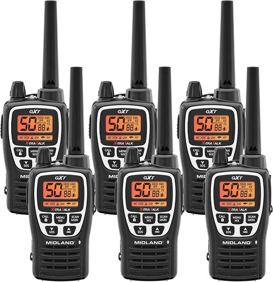 Midland GXT3000 GMRS Radio - 6 Pack Bundle w/Headsets & Chargers
