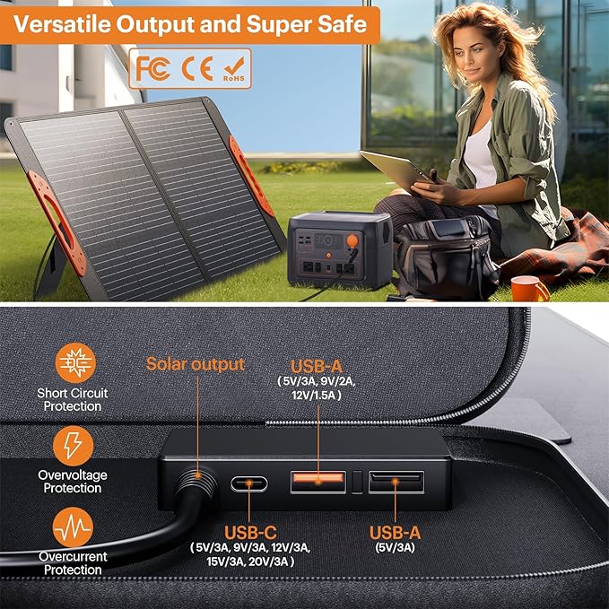 100W Portable Solar Panel,Camping Essentials, 20V ETFE Foldable Solar Charger for Power Station,QC3.0 USB-A &Type-C Output,23.5% High Efficiency IP67 Waterproof for Camping RV Offgrid Living