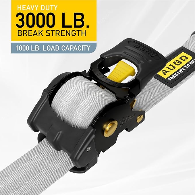 AUGO Retractable Ratchet Straps | 2 Heavy Duty Ratchet Straps Self Retractable Tie Downs with Soft Loops & Storage Bag for Motorcycle, Truck, Trailer, Cargo Van | 3000 Lb Break Strength 2” x 10’