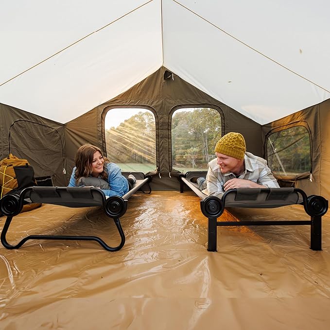 Disc-O-Bed Large Outdoor Modular 1 Person Single Camping Cot Portable Bed for Adults, Sleep Solution for Tents, Tan