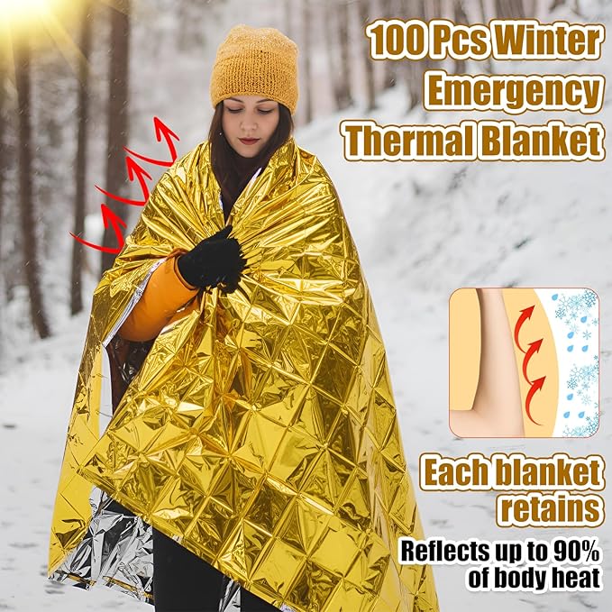 200 Pcs Emergency Blanket Thick Socks Winter Bulk Homeless Survival Care Supplies Kit for Cold Weather Outdoor Camping Hiking (Bright)