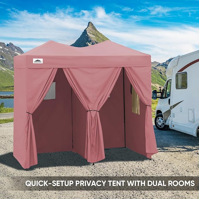 EAGLE PEAK Outdoor Changing Room 8x4, 2 Room Pop Up Portable Changing Room, Sun Shelter, Pop Up Changing Tent for Beach or Pool,Portable Dressing Room for Photoshoots (Pink)
