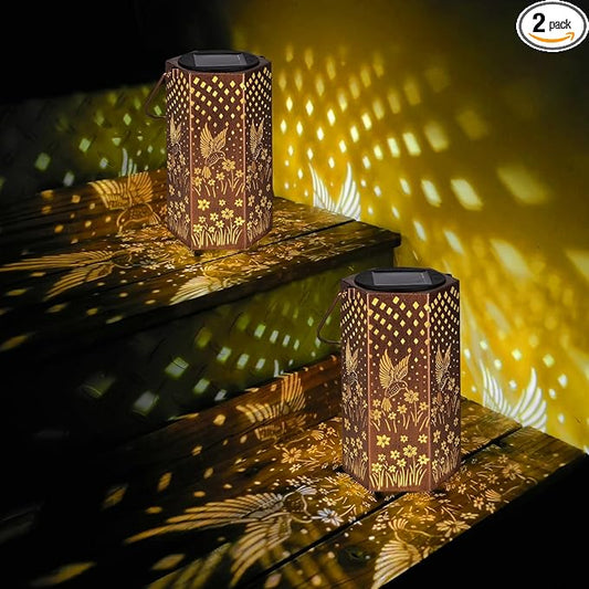 2 Pack Hummingbird Solar Lanterns Outdoor Waterproof - Christmas Gifts for Women, Men, Mom, Solar Lights Outdoor Hanging Garden Decor for Outside, Patio, Outdoor, Yard, Lawn, Balcony