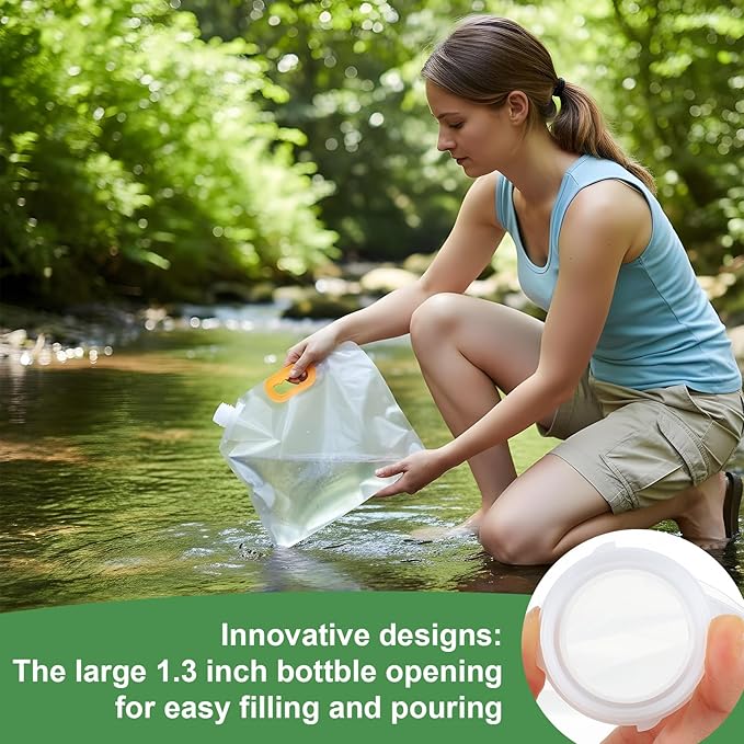 20Pcs 1.3Gallon Collapsibles Water Container Bag Bulk, Emergency Container Carrier Water Bottles, Freezable Waters Storage Jug, BPA Free Food Grade Clear Plastic for Outdoor Camping Riding