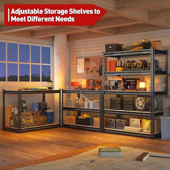 REIBII 2000LBS Garage Shelving Heavy Duty 72''H Storage Shelves 5 Tier Heavy Duty Shelving, Adjustable Metal Shelves for Garage Pantry Closet Kitchen Basement 35.5" W x72 H x 15.8" D, 3 Pack
