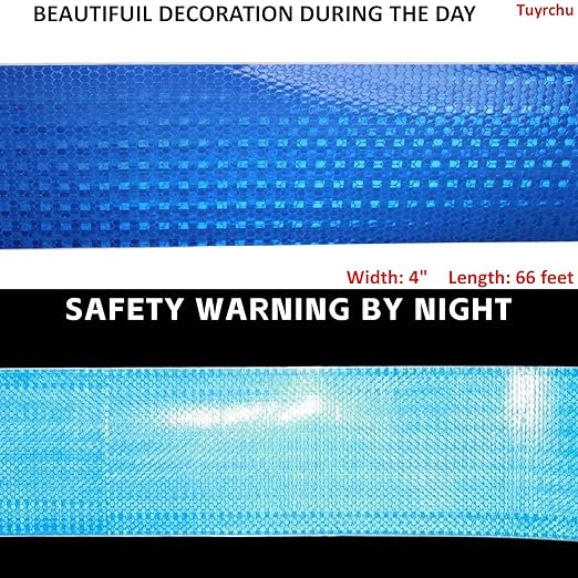 Industrial Reflective Tape Blue 4 inch Wide, Outdoor Waterproof High Visibility Safety Warning Adhesive Strips (66 feet, 3 Rolls)