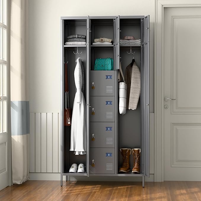 Metal Lockers for Employees with 10 Doors, 72" H Steel Lockable Storage Lockers with 6 Hooks and 10 Card Holder for Office, Home, Gym, School, Employees, Dark Grey