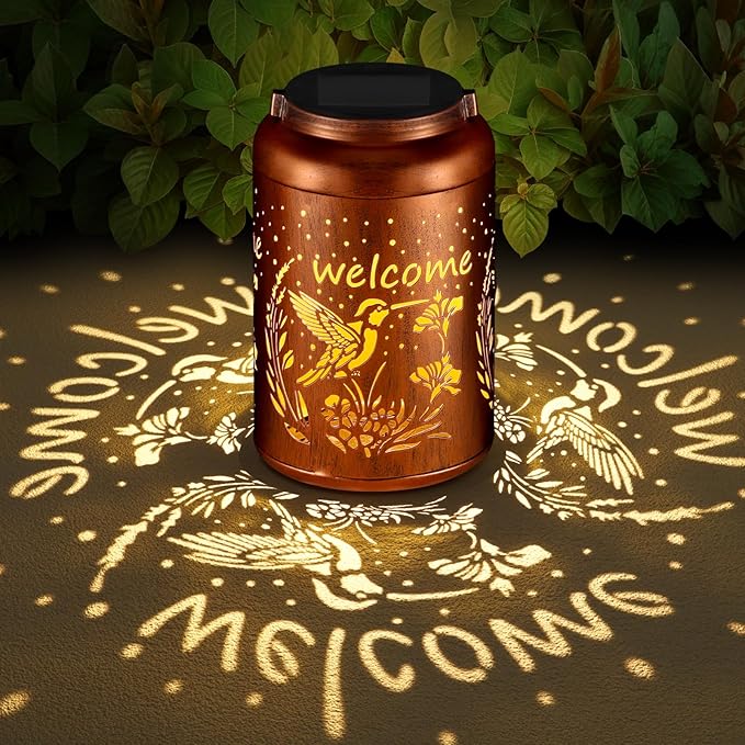 Solar Lantern Outdoor Hanging Waterproof Outside Metal Openwork Hummingbird Pattern Birthday Gifts for Women Mom Landscape Lights for Porch Garden Yard Patio Pathway Decor（Hummingbird）