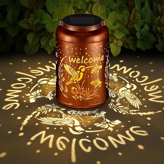 Solar Lantern Outdoor Hanging Waterproof Outside Metal Openwork Hummingbird Pattern Birthday Gifts for Women Mom Landscape Lights for Porch Garden Yard Patio Pathway Decor（Hummingbird）