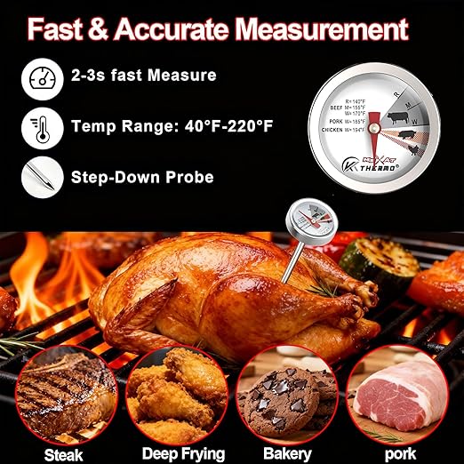 Mini Custom Poultry Meat Thermometer Steak Thermometer for Grilling Instant Read Cooking Thermometer Stainless Dial Steel for Beef, Pork and Chicken 2pcs