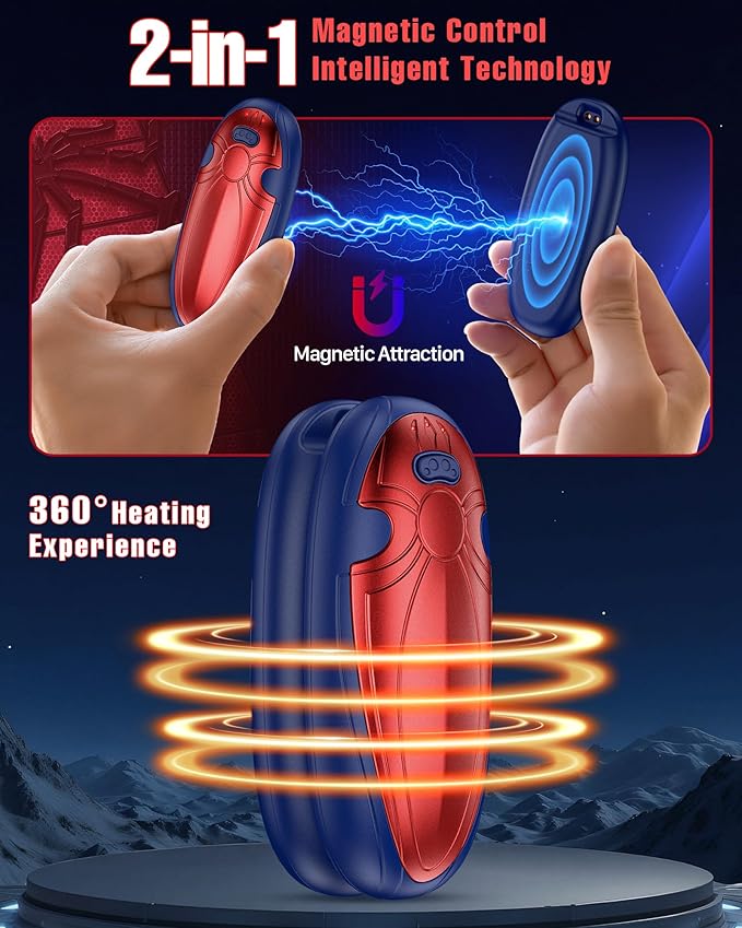 Hand Warmers Rechargerable 2 Pack - 14000mAh Electric AI Handwarmers with Charging Case, Magnetic 2 in 1 Pocket Heater, Stocking Stuffers, Gifts for Women/Christmas/Golf/Camping Accessories