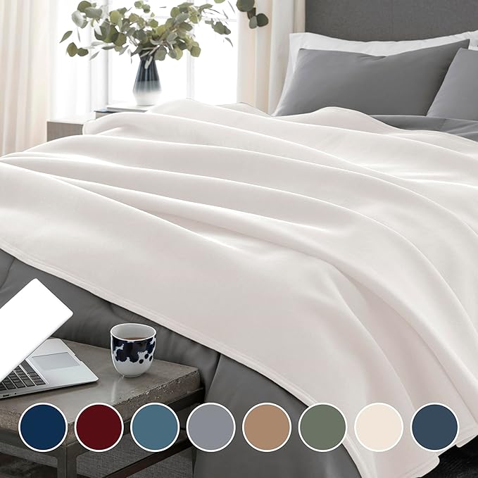 Vellux Queen Size Blanket - All Season Luxury Warm Micro plush Lightweight Thermal Fleece Blankets - Perfect For Couch Bed Sofa - Breathable Bed Blankets Queen Size - Hotel Quality (90x90 Inch, Ivory)