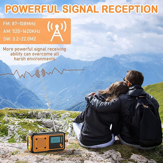 Goodes Hand Crank Emergency Radio - Portable AM/FM & Shortwave Radio with Solar/USB/Hand Crank Charging, 4000mAh Rechargeable Battery, Flashlight, Reading Light & SOS for Survival, Hiking & Storms