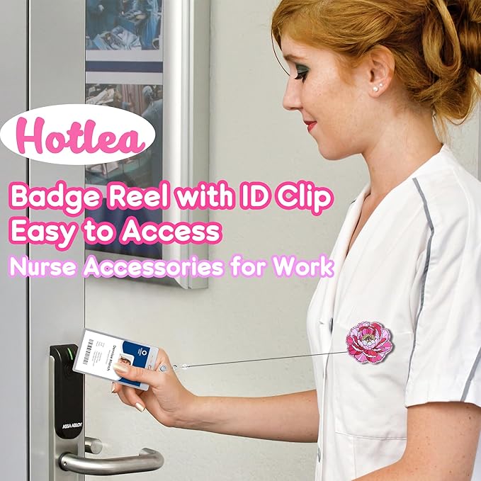 Pink Flower Badge Reel with Alligator Clip Funny ID Badge Holders Cute RN LPN CNA MA PCT Badge Buddy Nursing Medical Students Teachers Nurse Accessories for Work