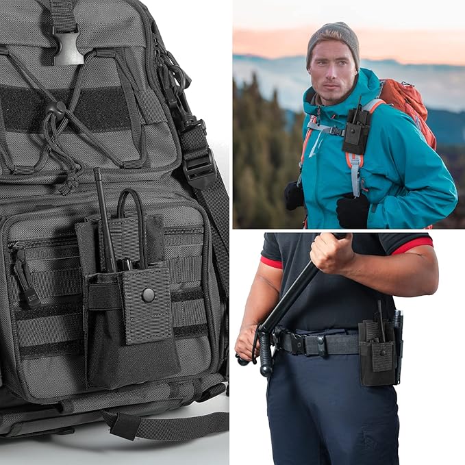 Tactical Radio Holder Radio Holster Molle Radio Pouch Universal Radio Case Military Heavy Duty Radio Bag for Police Firefighter Two Ways Walkie Talkies Vest (Black-large)