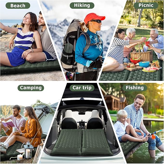 Sleeping Pad, 4.7" Extra-Thick & Ultralight Inflatable Camping Mat with Pillow, Built-in Foot Pump, Compact for Backpacking, Camping, Hiking, Travel —Military Green
