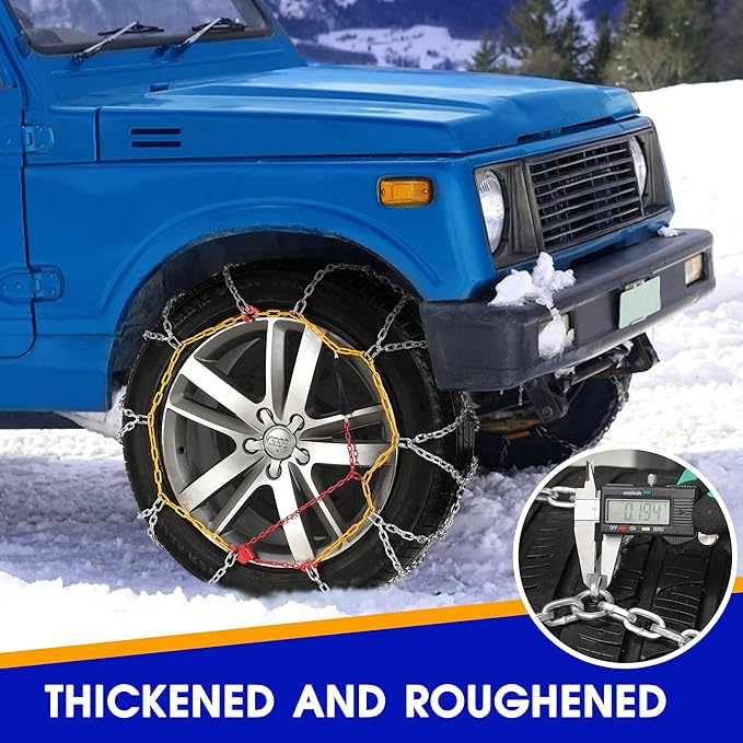 Snow Chains, Thickened and Wear-Resistant High Carbon Steel Anti Slip Tire Chain for Light Truck, Pickups, and SUVs, Set of 2 (4WD-80)