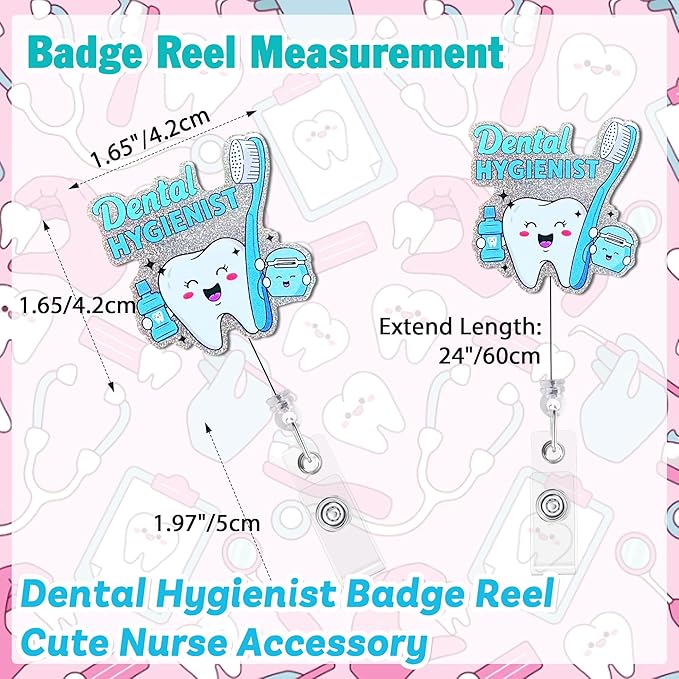 Dental Hygienist Badge Reel with Alligator Clip Funny ID Badge Holders Cute RN LPN CNA MA PCT Badge Buddy Nursing Medical Students Nurse Accessories for Work