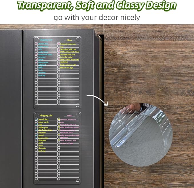 JJPRO Non-Magnetic Dry Erase List Board for Fridge, 8.5"x13" Clear Reusable to Do List for Refrigerator, Grocery List for Refrigerator,Cabinet,Wall&Glass, All Smooth Surfaces