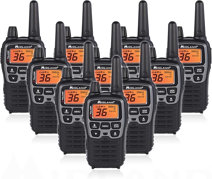 Midland T71VP3 36 Channel FRS Two-Way Radio - Up to 38 Mile Range Walkie Talkie - Black/Silver (Pack of 10)